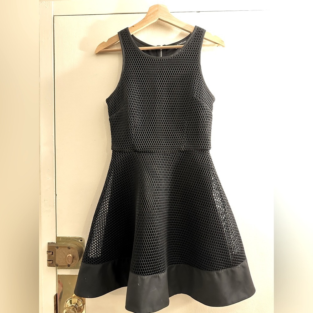 Bebe Y2K Rina Black Sporty Mesh Fit Flare Dress Womens XS Zip Up MSRP $129 2000s